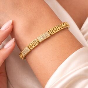 Gold bracelet - Greek key with pave setting